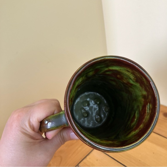 Hawaiian Tiki Double Face Mug Green & Brown Glaze Ceramic Cup with Handle 20 oz - Picture 7 of 9